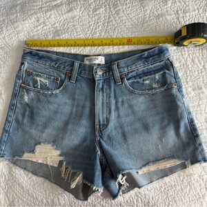 Abercrombie boyfriend short mid rise Denim Blue Distressed Women's Shorts